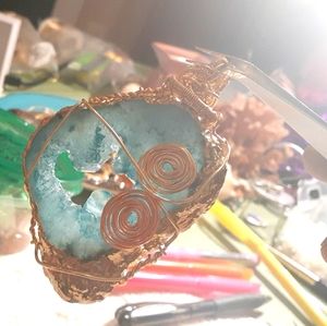 Huge Wirewrapped Blue Druzy Pendant